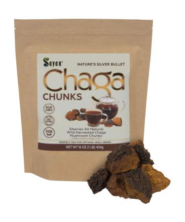 Sayan Siberian Pure Raw Chaga Mushroom Chunks with Black Top Crust 1 Lb / 454 g   Premium Wild-Harvested Antioxidant Tea for Immune System and Digestive Health Chaga Mushroom Chunks 1 Pound (Pack of 1)