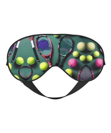 Funny Tennis Racquets and Tennis Balls Print Unisex Sleep Mask Double-Sided Eye Mask Ideal for Sound Sleep and Skin Care Black