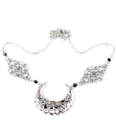 Doubnine Crescent Moon Boho Head Chain Pendant Gothic Headpiece in Black Beads for Women and Girls - Buy Online on GoSupps.com