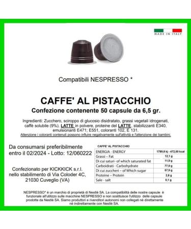 KICKKICK 50 Pistachio Coffee Capsule Compatible Nespresso MADE IN ITALY Pods Soluble Flavored for Nespresso Coffee Machine - Buy Online on GoSupps.com