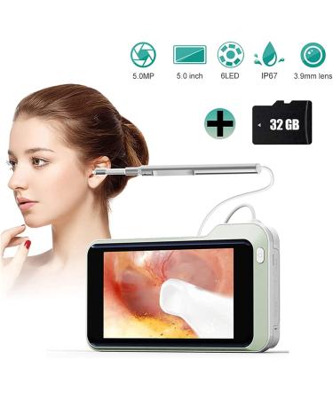 Otoscope Ear Wax Removal Kit 3.9mm HP 5 Inch Screen Digital Otoscope Handheld Visual Ear Cleaning Scope Endoscope Ear Scope for Adults Kids &Pets Green - Buy Online on GoSupps.com