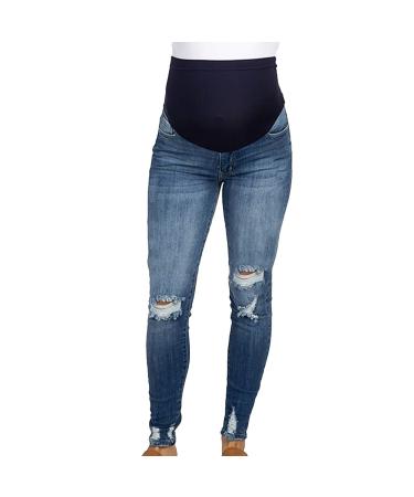 Spritumn-Home Maternity Jeans for Women UK Pregnant Women Jeans Fashion Solid Blue Maternity Trousers Skinny Slim Fit Ripped Jeans Pregnant Over The Bump Vintage Stretch Denim Leggings M Blue