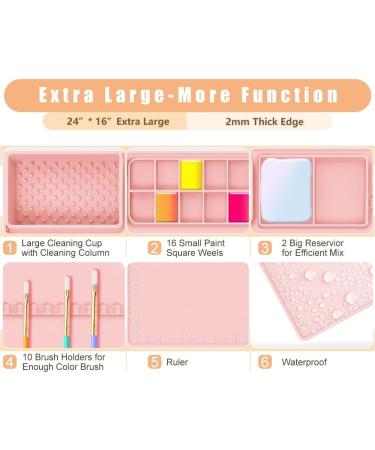 Extra Large Silicone Craft Mat 24x16 with Palette Squares & Cleaning Cup - Easy-to-Clean Painting Mat for Crafts, Resin Jewelry Casting - Pink - Buy Online on GoSupps.com