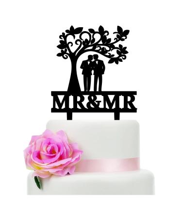 YzYbuaego Mr & Mr Cake Topper The Gay Couple Standing and Kissing Under The Tree Gay Wedding Cake Topper (Gay Tree)