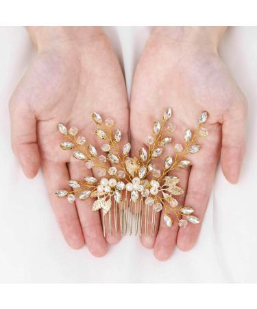 Gorais Bride Wedding Hair Comb - Crystal Pearl Leaf Hair Piece for Women and Girls (A-Gold) - Buy Online on GoSupps.com