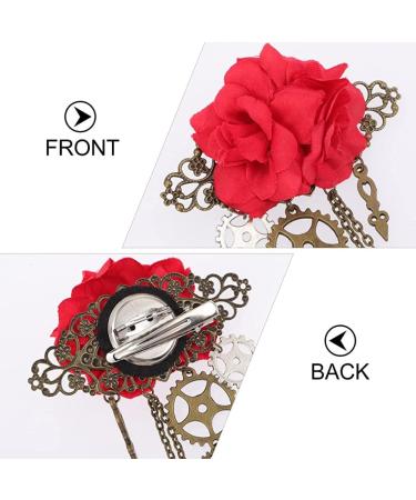 Steampunk Hair Clip Vintage Gothic Flower Hairpins Gothic Hair Clip Punk Hair Barrettes Cosplay Costume Hair Accessories for Women red - Buy Online on GoSupps.com