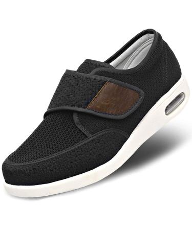 Mens Diabetic Edema Shoes Lightweight Walking Mesh Breathable Wide Sneakers Strap Adjustable Easy On and Off for Elderly Swollen Feet Plantar Fasciitis 13 Lightweight - Black