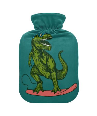 Dinosaur Surfer Hot Water Bottle with Cover Hot Water Bottles for Pain Relief Hot Water Bag Heating Bag for Warming Hands 2L