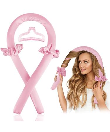 Heatless Curling Rod Headband,No Heat silk curlers hair rollers for long hair and you can sleep in soft foam hair curlers curling rods overnight,curling ribbon and flexible rods for natural hair 4 Piece Set Pink