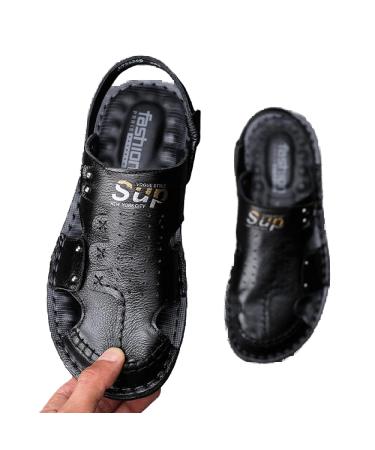 Soft unisex house shoes for summer outdoor sandals leather caves beach shoes black 40 non-slip flat sandals black UK6.5