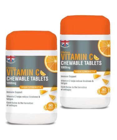 Vitamin C 1000mg Chewable 90 x 2 Supports Immune Health and Helps Fight Colds - Helps Reduce Tiredness and Fatigue 180 count (Pack of 1)