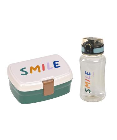 Casual bread box and drinking bottle set - lunch set with lunch box and drinking bottle (460 ml)/Little Gang Smile Milky/Ocean Green Little Gang Milky/Ocean Green