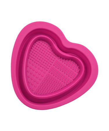 Foldable Makeup Brush Cleaning Bowl Heart Shape Silicone Make up Brush Cleaner | Portable Washing Tool for Brushes Sponges Makeup Cleaning Tools for Makeup Lovers rose red