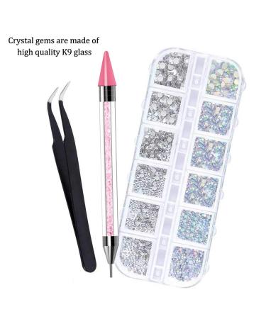 1400 AB Rhinestones Set - 6 Sizes with Tweezers & Picker Pen for Nail Clothing & Craft Projects | International Shipping - Buy Online on GoSupps.com