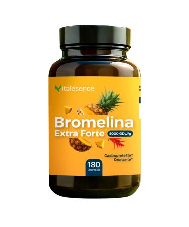 Brom la ne Extra Forte 5000 GDU/g 180 comprim s- 3 mois d'approvisionnement | Gastroprot g & Drainant | De la tige d'ananas | Haute puissance sans gluten et lactose | Compl ment naturel fabriqu en