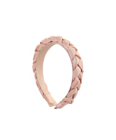 Washranp Women's Solid Color Satin Knot Braided Knitted Hairband Headband Pink Rose