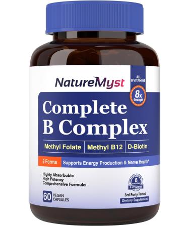 NatureMyst Complete B Complex All 8 B Vitamins with Methyl B12 Methyl Folate Biotin P-5-P Niacin Highly Absorbable High Potency Well-Rounded Energy Production Nerve Health 60 Vegan Caps - Buy Online on GoSupps.com