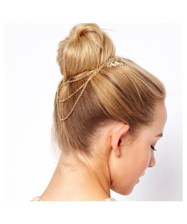 Inilbran Boho Leaf Chain Comb Gold Chain Tassel Hair Comb Barrette Olive Branch Side Comb Headpiece Vintage Leaf Hairpiece Comb Multilayer Tassel Chain Leaf Hair Clip for Women and Girls