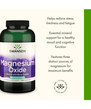 Swanson Magnesium Bone & Muscle Health Support 200 Milligrams (2 Caps per 400 mg Serving Magnesium Oxide) 500 Capsules - Buy Online on GoSupps.com