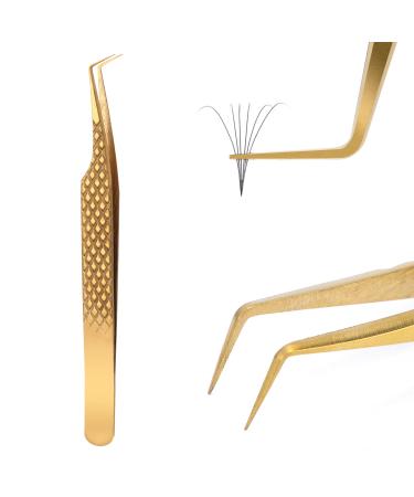 ALLOVE The Most Precision Thin Tips Eyelash Extension Tweezers for Mega Volume Lash Extensions-90 Degree Tweezers Gold-90 Degree Tweezers