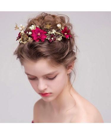 Red Butterfly Headband with Pearl Gold Bridal Tiara | Rhinestone Hair Garland Wreath for Weddings & Parties - International Shipping - Buy Online on GoSupps.com