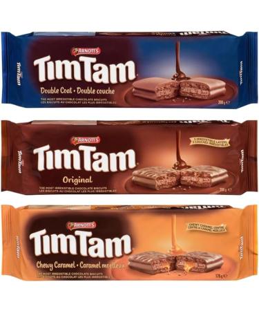 Australian Cookie Variety Bundle. Includes a Variety of (3) Different Flavours of Tim Tam Cookies with BIG MAPLE Trivia Cards. Flavours Include Chocolate Double Coat Original Chewy Caramel. Australian Snack for School Office Party Students Holidays - Buy Online on GoSupps.com