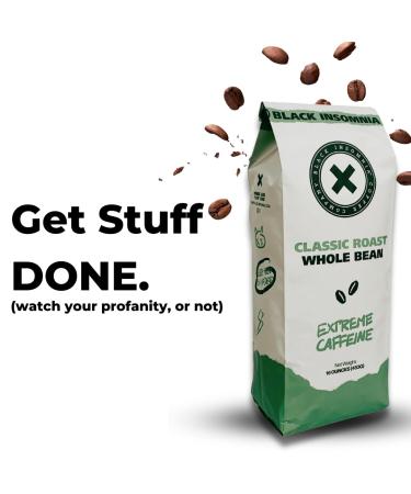 Buy 4x Black Insomnia Coffee Beans - Extra Strong 1105mg Caffeine | World's Strongest 100% Robusta Espresso | Classic Medium Roast - 453g (4 Pack) - Buy Online on GoSupps.com