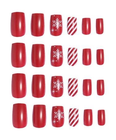 Christmas Press on Nails Red Fake Nails with Snowflake Designs Press on Nails Full Cover False Nail Artificial Finger Nails for Women Girls