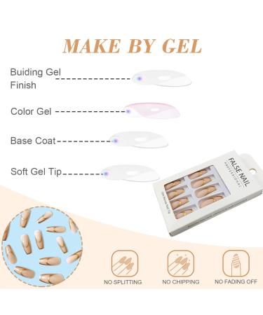 Gold Foil Stripes Coffin Fake Nails - 24pcs Long French False Nails for Manicure Decoration - Buy Online on GoSupps.com