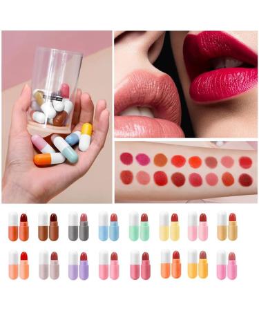 Zhoujie Mini Pill Lipstick Set - 16 Colors Waterproof Matte Lipstick Capsules for Long-lasting Velvet Finish - Buy Online on GoSupps.com