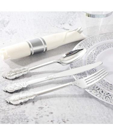 LLSF 210 Piece Silver Plastic Dinnerware Set - Disposable Plates, Cups, Napkins, and Cutlery for Wedding and Party - Buy Online on GoSupps.com