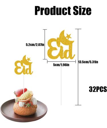 Eid Mubarak Cake Topper Pack of 32 Glitter Moon and Star Ramadan Cake Decoration Gold Eid Mubarak Cupcake Topper for Muslim Islam Kareem Party Decoration Supplies - Buy Online on GoSupps.com