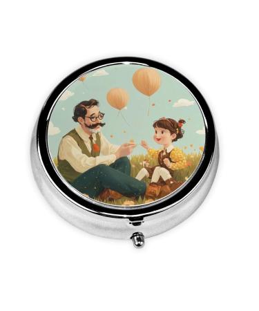 Cartoon Character Portable Metal Pill Box Round Mini 3-Compartment Plastic Insert hinged Fastening Design Suitable for Small Pills Must-Have for Travel