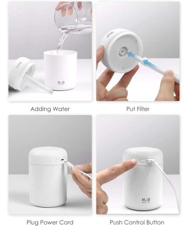 Portable Mini Humidifier with Colorful Cycling Light | 2 Mist Modes | Auto Shut-Off | Super Quiet | Ideal for Bedroom, Office, Home, Car - White - Buy Online on GoSupps.com
