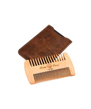 Menesia Wooden Beard Comb with Durable Case - Fine & Coarse Teeth - Men's Beard, Mustache, and Hair Grooming - Brown Deer Design - Buy Online on GoSupps.com