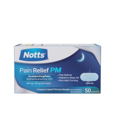 NOTTS PM Extra Strength Pain Relief & Sleep Aid 500mg Acetaminophen & 25mg Diphenhydramine HCl 50 Caplets for Nighttime Aches Headaches & Body Pain Non-Habit Forming