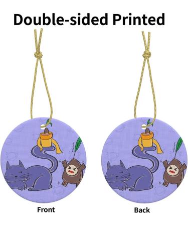 YYHHAOFA Sunflower Seeds and Cats Pattern Christmas Ceramic Round Pendant Decoration - Festive Hanging Ornament for Stores and Homes -2.9 in - Buy Online on GoSupps.com