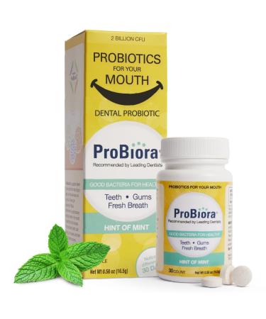 ProBiora Oral Probiotics for Teeth and Gums | Dental Probiotics for Improved Oral Health | Bad Breath Treatment for Adults | ProBiora3 Patented Probiotic Blend | Tooth Whitening | 30 Mint Tablets Mint 30 Count (Pack of 1)