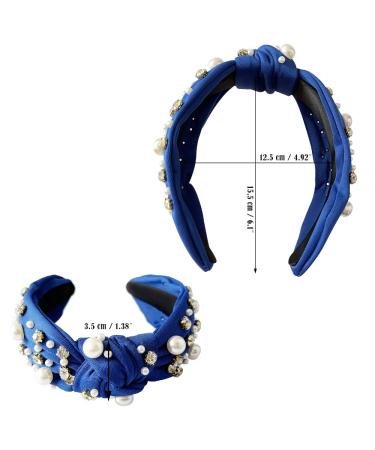 Royal Blue Knotted Pearl Headband with Rhinestone Detail - Stylish Hair Accessory for Women - Buy Online on GoSupps.com