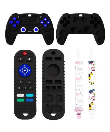 2pcs Silicone Teething Toys for Babies 6-12 Months Remote Control+Game Controller Shape Baby Teether Toys BPA Free Molar Teether for Toddlers Infant Relief Soothe Toys Black