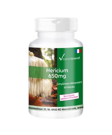 Hericium Powder 650 mg - 60 Capsules Functional Vital Fungus Adaptogen Highly Dosed Vegan | Vitamintrend