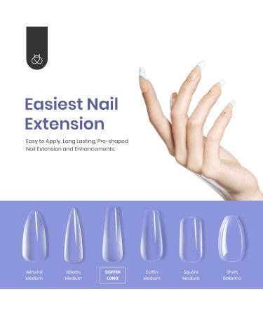 Beetles Gel Tips Refill Pack 200pcs Coffin Long Shape | Clear Pre-shaped Full Cover False Nails | Easy Nail Extensions for Acrylic & Press On | Fast DIY Nail Art with UV LED Lamp - Buy Online on GoSupps.com
