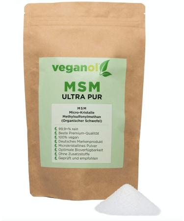 Veganol MSM crystals 500G (methylsulfonylmethane) made in Germany vegan higher bioavailability than powder or capsules purity degree 99.9% dietary supplements suitable for humans and animals