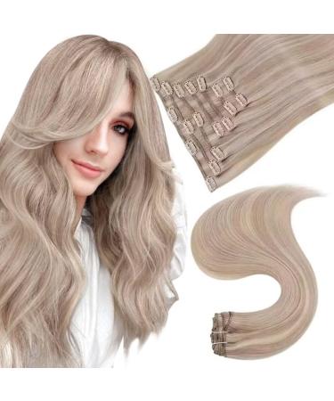 Easyouth Clip in Extensions Real Hair Blonde Clip Hair Extensions Human Hair 12 Inch 70g 7Pcs Ash Blonde Hair Extensions Clip in Real Hair Highlight Blonde 12" 2-7Pcs Clip #18P613
