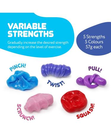JFA Medical Therapy Exercise Putty - 5 Strengths, 57g Tubs - Extra Soft to Extra Firm - Buy Online on GoSupps.com