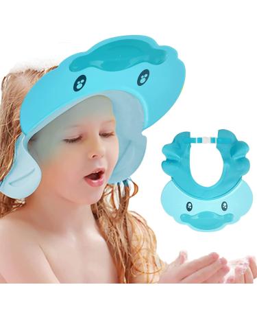 Baby Shower Cap Shield Hair Washing Shampoo Shield for Eyes Ears and Face Adjustable Baby Bath Visor Soft Silicone Baby Shampoo Cap for Girls Boys Toddler to Stop Water in Eyes(Duck Blue)
