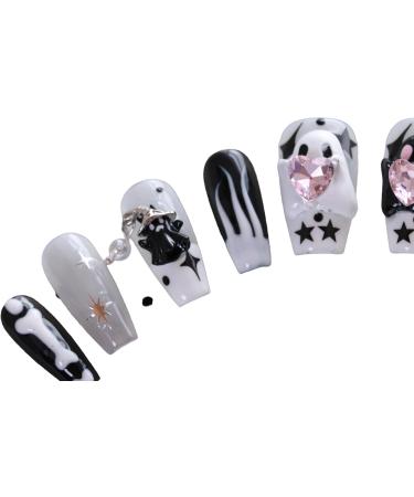 PN-013 Press-On Nails Lacquered 10 Pieces Reusable False Nails Y2K Pastel Goth Halloween Ghost Black White - Buy Online on GoSupps.com