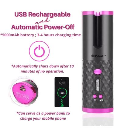 NGP Automatic Hair Curler | Cordless Auto Curler with LCD Display 6 Temps & Timers | Portable Rechargeable Self-Hair Curling Iron for Lasting Shiny Curls - Shop Internationally - Buy Online on GoSupps.com