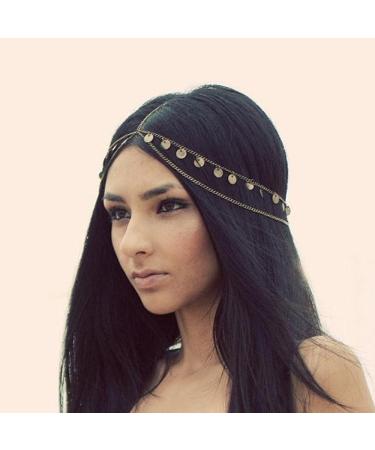 Wekicici Boho Gold Disc Tassel Pendant Spangles Hair Bands for Women and Girls Coin Headpiece Party Costume Layering Hair Accessories