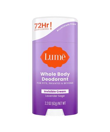 Lume Deodorant Cream Stick - Underarms and Private Parts - Aluminum-Free, Baking Soda-Free, Hypoallergenic, and Safe For Sensitive Skin - 2.2 Ounce (Lavender Sage)